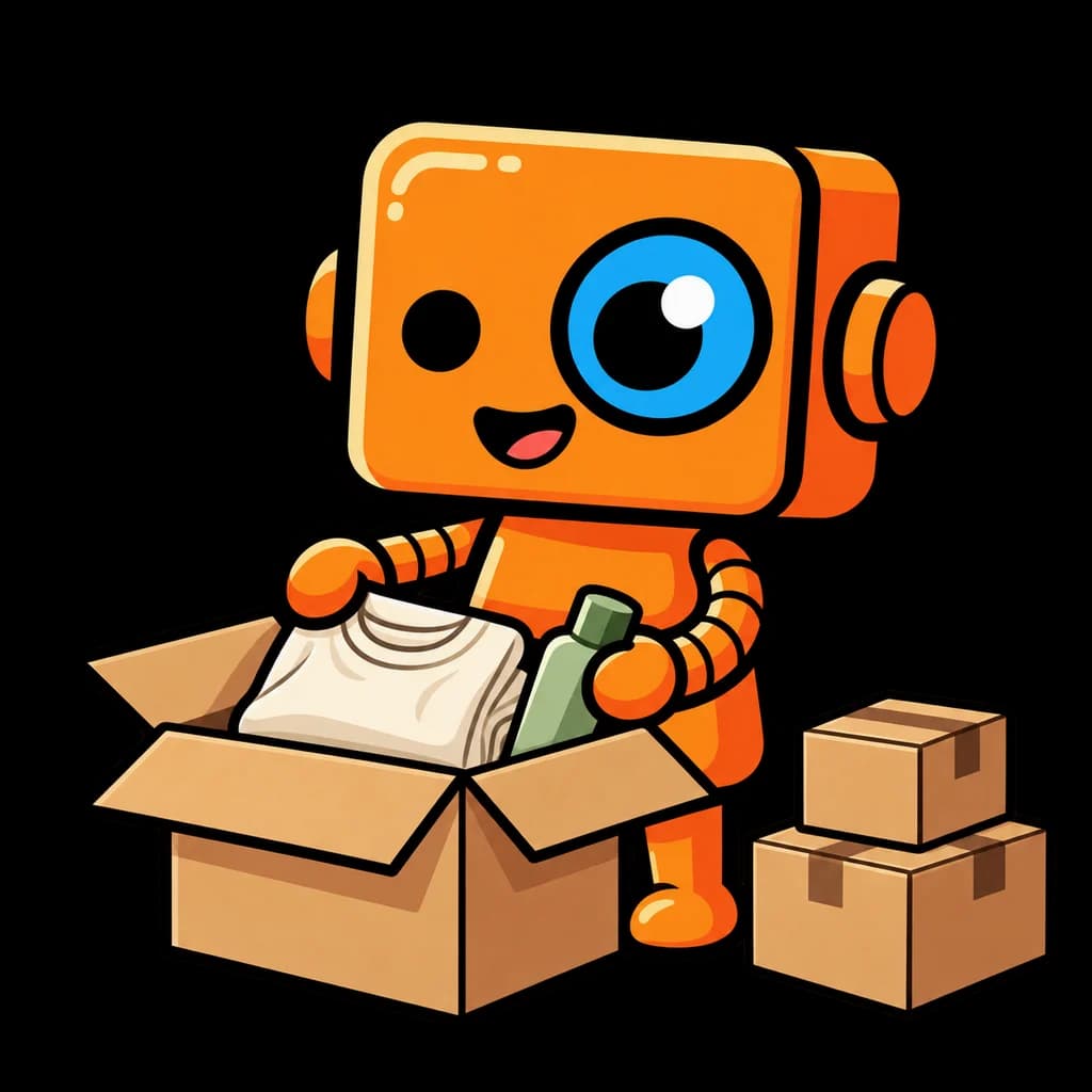 La mascota naranja de Botzi prepara un pedido de tienda online
