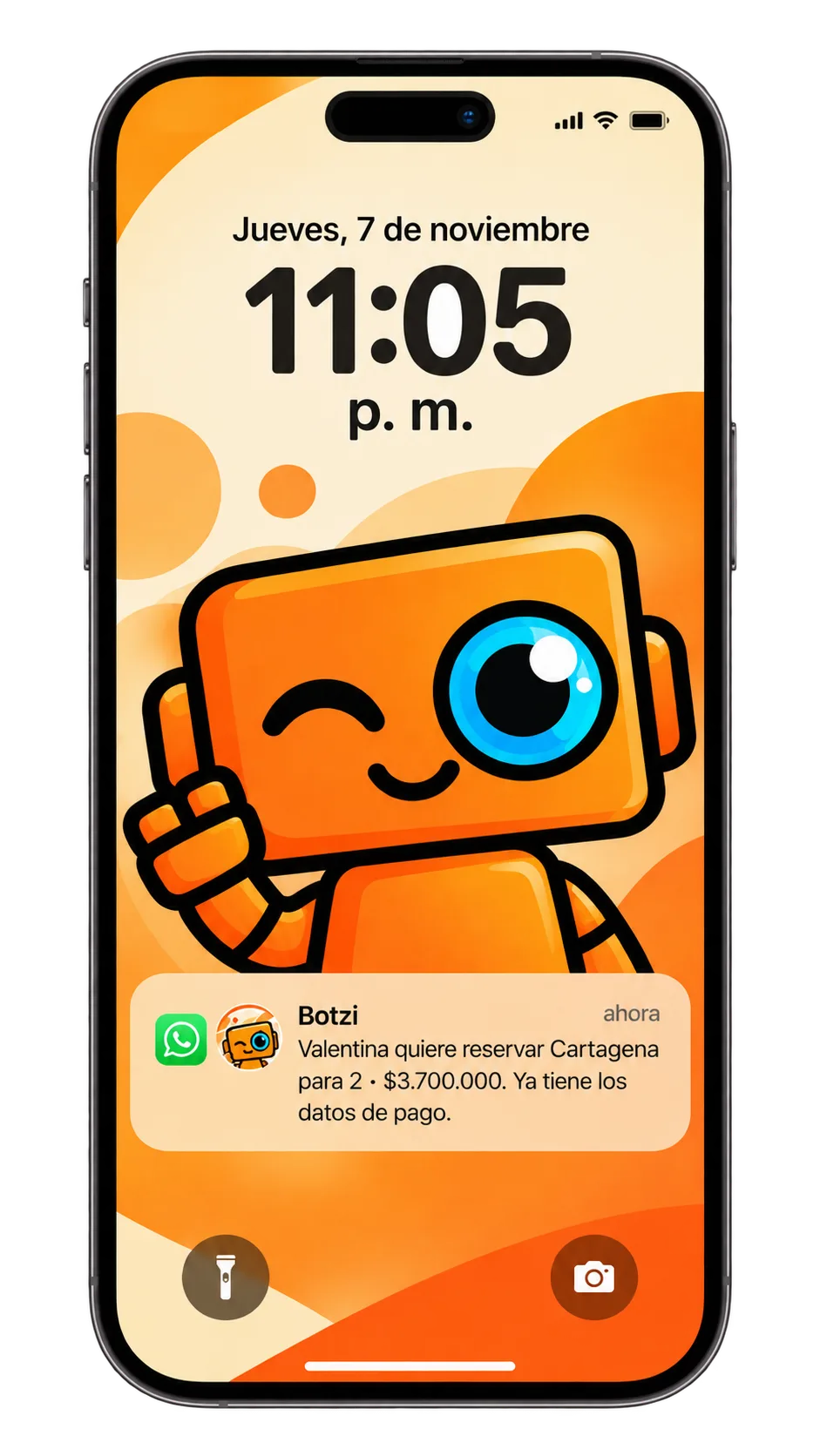 Notificación al dueño a las 11:05 p. m.: Valentina quiere reservar Cartagena para 2